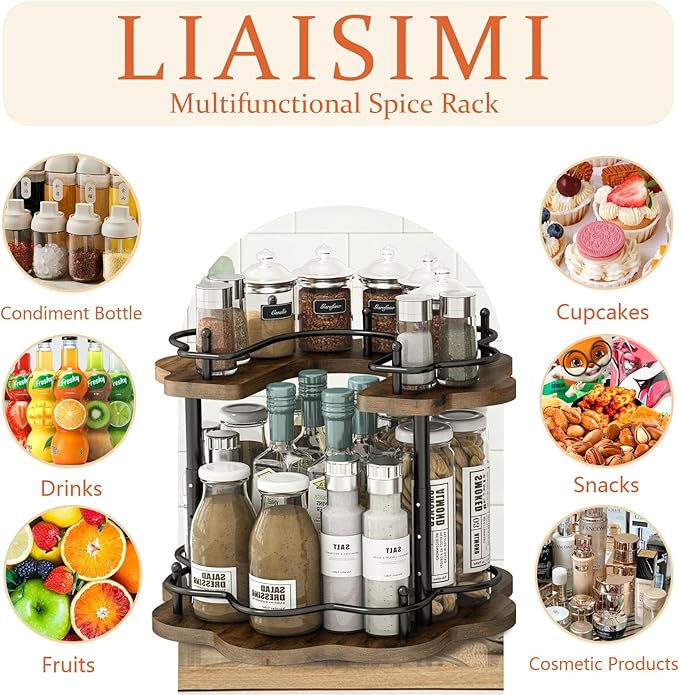 2 Tier Lazy Susan Organizer,2-Tier Spinning Spice Rack with Stable Carousel Base & 4 Height Settings for Cupboard Kitchen Countertop Dining Table Cupboard (Petal Shape)-NeatNest