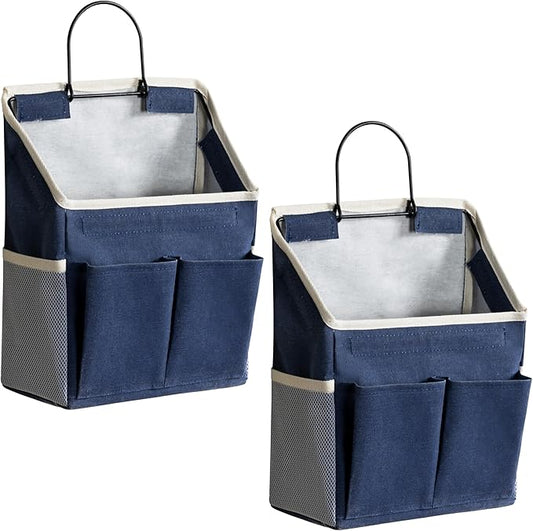 2pcs Wall Hanging Storage Bag, Small Door Closet Linen Fabric Pockets Organizer, Waterproof Multi Functional for Living Room Bedroom Bathroom Kitchen RV Camper with Hooks All Navy-NeatNest