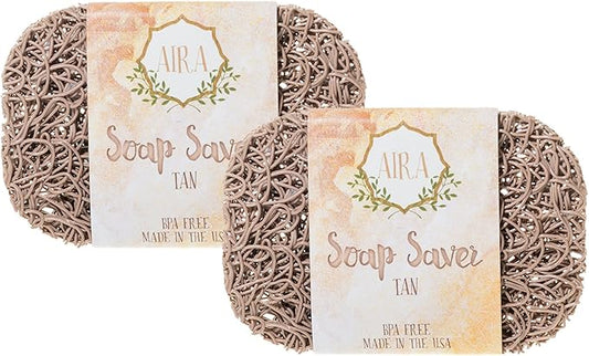 Aira Soap Saver - Soap Dish & Holder - BPA Free Shower & Bath Accessory - Drains Water, Circulates Air - Easy to Clean, Fits All Sets - Tan Double Pack-NeatNest