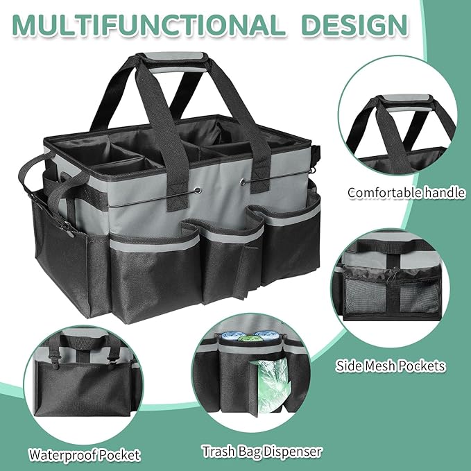 Boczif Cleaning Caddy Bag Wearable, Supplies Organizer With Handle, Shoulder Straps & Detachable Divide, Tool Organizers Tote for Cleaners & Housekeepers (Grey)-NeatNest