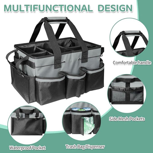 Boczif Cleaning Caddy Bag Wearable, Supplies Organizer With Handle, Shoulder Straps & Detachable Divide, Tool Organizers Tote for Cleaners & Housekeepers (Grey)-NeatNest