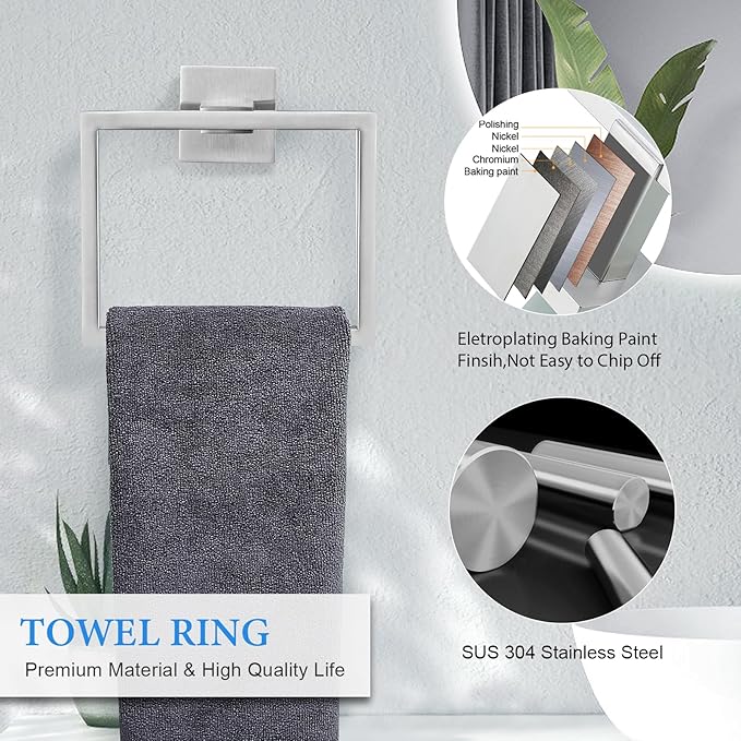 Brushed Nickel Bathroom Towel Bar Set Bathroom Accessories Hardware Set Including Double Towel Bar Towel Ring Coat Hook and Toilet Paper Holder with Shelf. Wall Mounted Stainless Steel-NeatNest