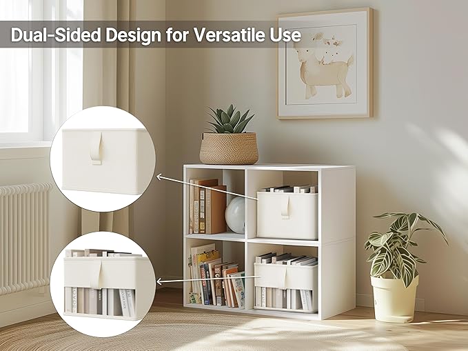 Foldable Storage Bins with Clear Window, Fabric Organizer for Closet, Shelves & Cubes - Breathable, Odor-Free Storage Boxes for Towels, Clothes, Toys, Books - 11.5 * 8.75 * 6.5in, White, 3-Pack-NeatNest