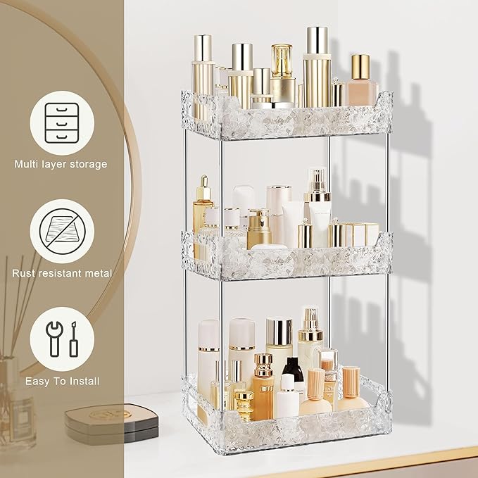 3-Tier Bathroom Counter Organizer Countertop Storage, Dresser Organizer Vanity Tray for Makeup, Perfume Organizer Cosmetics Skincare Shelf - Clear-NeatNest