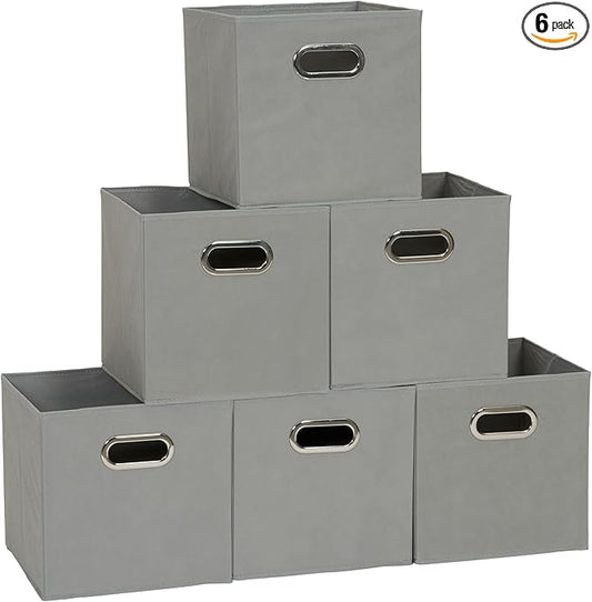 Household Essentials 84-1 Foldable Fabric Storage Bins | Set of 6 Cubby Cubes with Handles | Gray