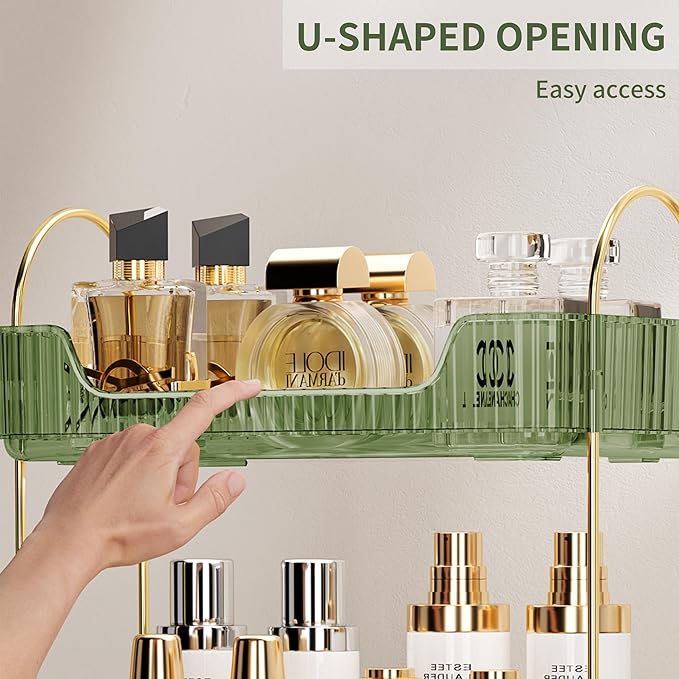 2 Tier Bathroom Organizer Countertop Makeup Perfume Tray Skincare Organizer for Bathroom Dresser Vanity (Green)-NeatNest