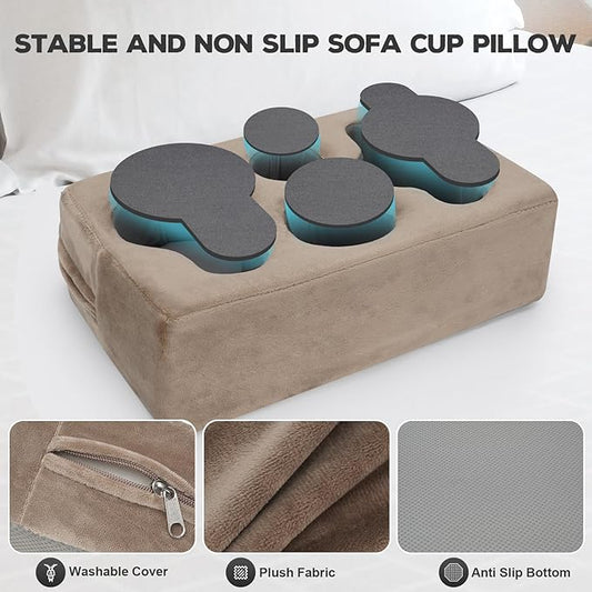 Couch Cup Holder Pillow,Couch Drink Holder,Rectangle Couch Caddy for Coffee Cup,Phone,Remote,Couch Cup Holder Tray for Bed,Car,Sofa,Table-NeatNest