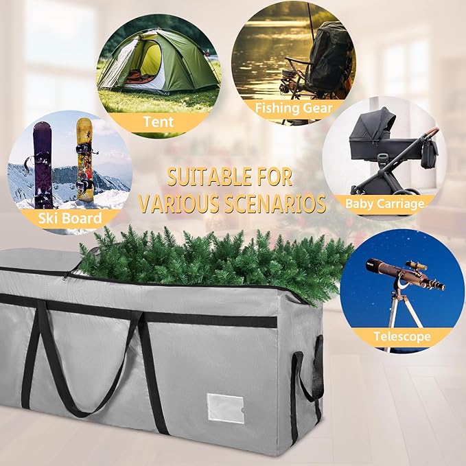 9 ft Christmas Tree Storage Bag, Heavy Duty Christmas Tree Bag with Reinforced Handles and Dual Zippers Wide Opening, Large Capacity fits for Artificial Christmas Tree (Grey, 9 ft)-NeatNest