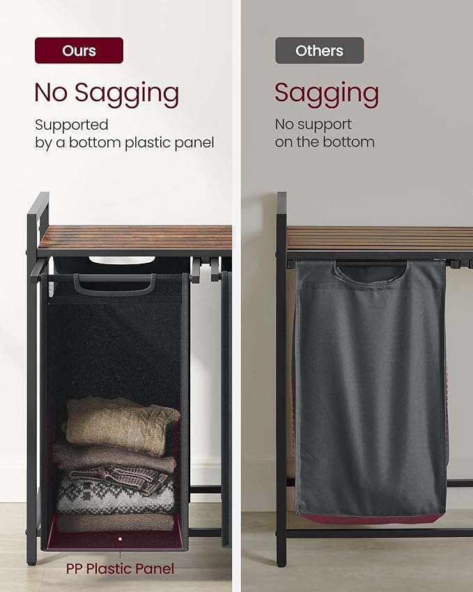 VASAGLE Laundry Hamper, Laundry Basket, Laundry Sorter with 2 Pull-Out and Removable Bags, Shelf, Metal Frame, 2 x 12.1 Gallons (46 L), 28.8 x 13 x 28.4 Inches, Slate Gray and Rustic Brown UBLH201G01-NeatNest