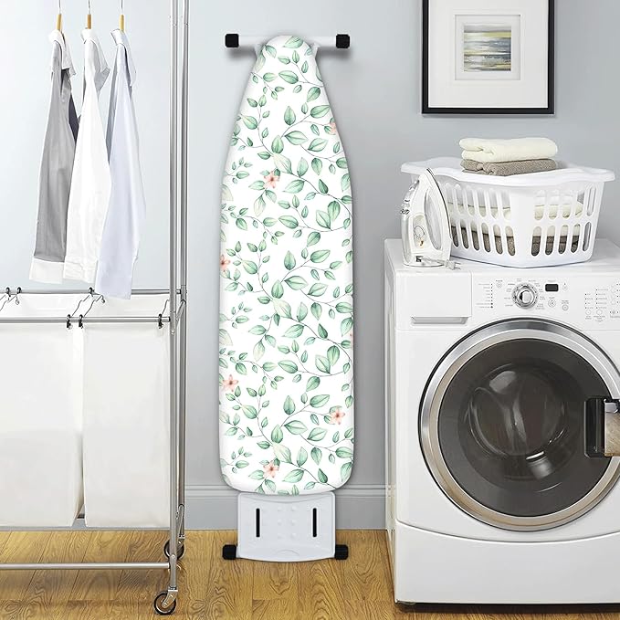 Extra Thick Ironing Board Cover and Pad, 15x54 Ironing Board Cover, Resist Scorching and Staining,Elastic Edges,Sage Green Spring Summer Eucalyptus