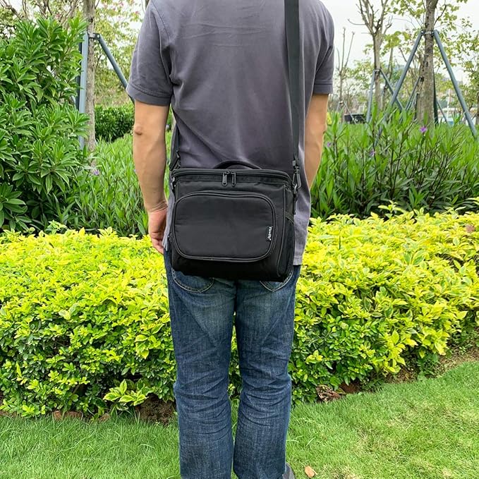 FlowFly Insulated Reusable Lunch Bag Adult Large Lunch Box for Women and Men with Adjustable Shoulder Strap,Front Zipper Pocket and Dual Large Mesh Side Pockets, Black-NeatNest