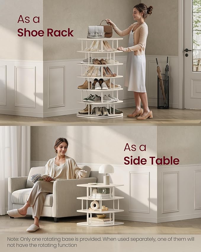 VASAGLE 7-Tier Shoe Rack, Rotating Shoe Rack Tower, Shoe Closet Organizer, Shoe Shelf, 28-35 Pairs, 23.6 x 23.6 x 47.2 Inches, for Entryway, Living Room, Closet, Cream White ULBS041W01-NeatNest