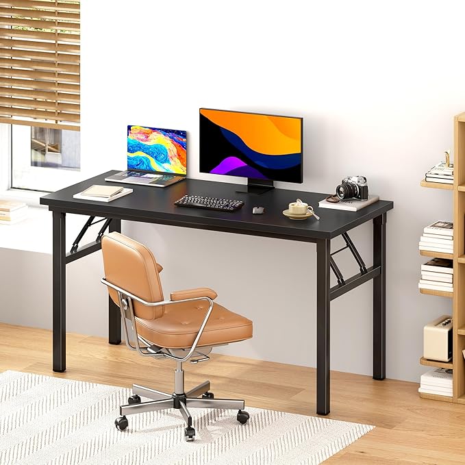 Folding Desk, 47 inch No Assembly Folding Desks for Small Spaces, Sturdy Foldable Computer Desk, Functional Home Office Desks, Study Writing Desk Office Table Workstation for Home Office Outdoor-NeatNest