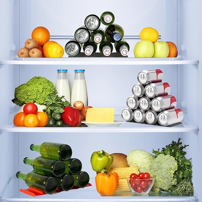 Cooks Innovations Drink Organizer for Fridge, Soda Can Refrigerator Organizers and Storage, Beer-Wine-Water Bottle Holder, Fridge Monkey - Durable Non-Slip Anti-Roll (2 Pack, Characoal)-NeatNest