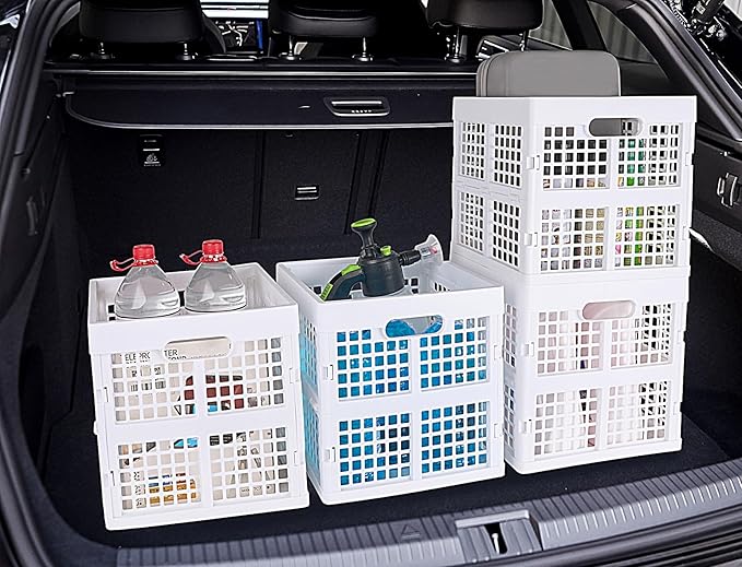 3-Pack Collapsible Plastic Storage Crates,Foldable Crates for Storage,16L (White)