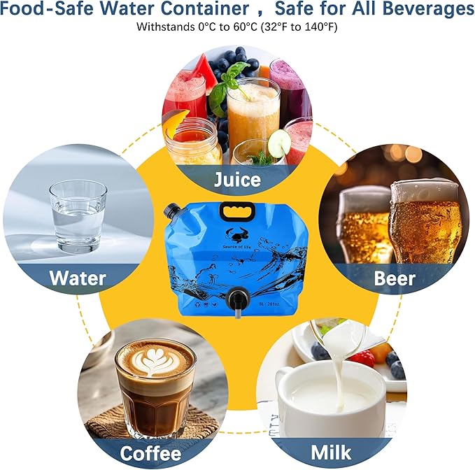 Camping Water Jug 2.1 Gallon CollapsibleWater Container Portable Water Bag for TravelOutdoor Hiking BPA Free Lightweight (Blue (2.1 Gal), 2)-NeatNest