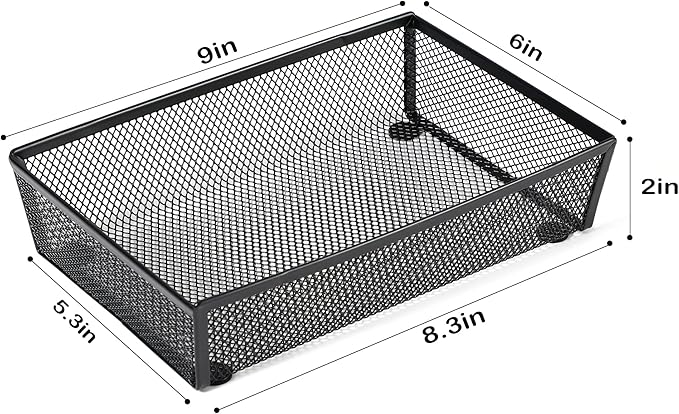 BYCY Silverware Drawer Organizer, Mesh Utensil Organizer for Kitchen Storage, Black Steel Metal Mesh Tray for Flatware Fork Spoon Knife (9x6-4P-Black)-NeatNest