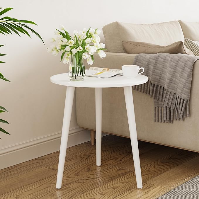 Apicizon White Round Side Tables Set of 2, White Nightstand Coffee End Tables for Living Room, Bedroom, Small Spaces, Modern Home Decor Bedside Table with Natural Wood Legs, 16.5 Inches-NeatNest