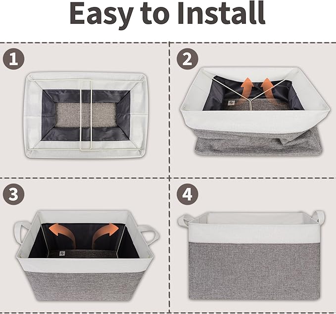 GRANNY SAYS Storage Baskets for Shelves, Closet Organizer Bins, Clothes Storage Bins with Metal Frame, Large Baskets for Organizing and Storage, Collapsible, Gray&White, 2-Pack-NeatNest