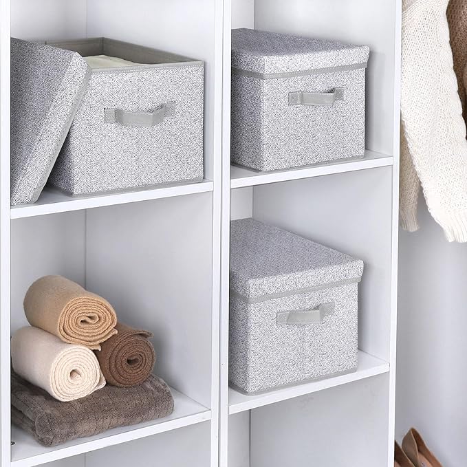 WUIKE Foldable Storage Bins with Lids, Storage Boxes with Handles, Closet Shelf Organizer, Fabric Storage Baskets for Bedroom, Decorative Storage Containers, Large, Ash Gray, 3-Pack-NeatNest