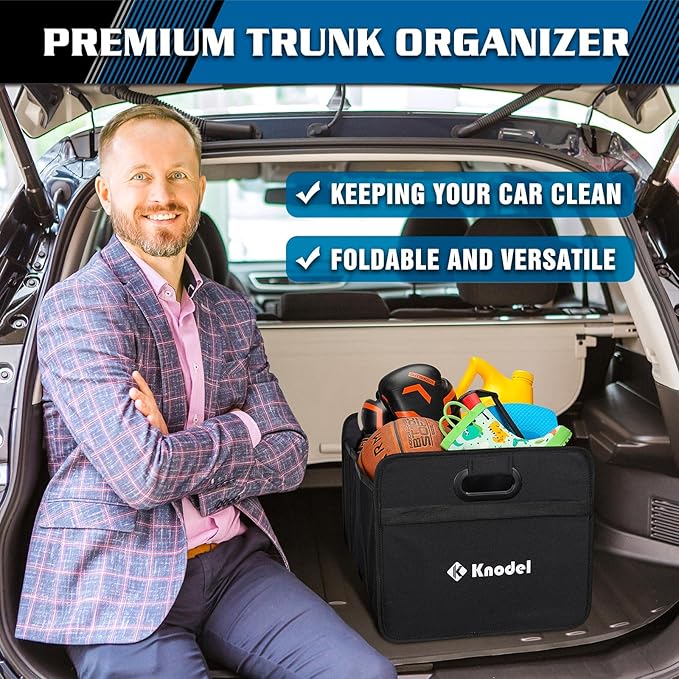 K KNODEL Car Trunk Organizer, Foldable Organizer for Car, Automotive Consoles & Organizers, Storage with Reinforced Handles (Medium, Black)-NeatNest