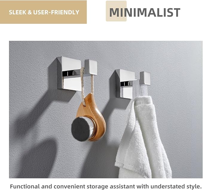 Angle Simple Towel Hooks, SUS 304 Stainless Steel Bathroom Towel Hooks, Wall Robe Coat Hanger, Polished Chrome, 2 Pack