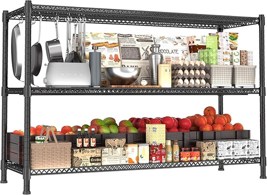 GIOTORENT 59.6" W x 24" D x 47.6" H Heavy Duty Storage Shelves, 2000LB Capacity Metal Shelving with 1IN Adjustable Height, Garage Shelving for Home, Warehouse & Commercial Use, Black