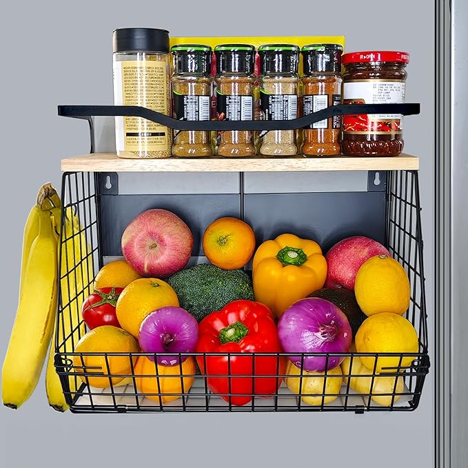 Magnetic Shelf for Fridge, Onion and Potato Storage Spice,Fruit and Vegetable Storage and Organizer, Refrigerator organizers Wire Basket for Pantry