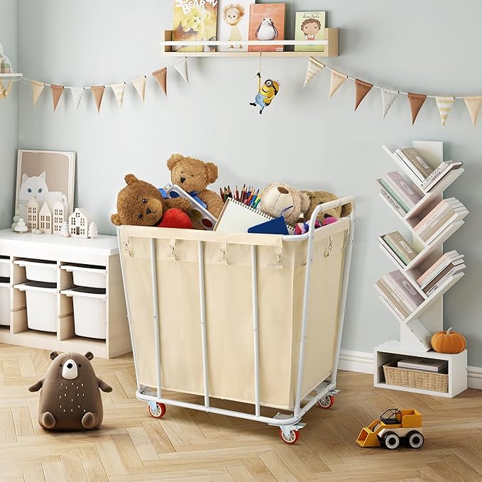 Hoctieon Large Laundry Cart with Wheels, 400L Heavy Duty Laundry Basket Organizer, Rolling Hamper Sorter for Clothes Storage, Industrial Dirty Clothes Hamper for Home & Hotel, Beige-NeatNest