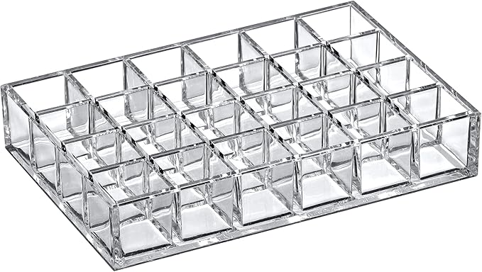 Amazing Abby - Allure - 24-Slot Acrylic Lipstick Organizer, Lipstick Holder, Lip Gloss Holder, Cosmetic Storage Display, Perfect Storage Solution for Drawer and Vanity (Slot Size: 1.0" x 1.0")-NeatNest