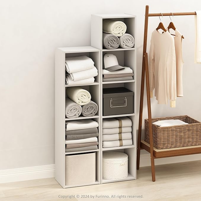 Furinno Reed 5-Tier Open Shelf Multipurpose Closet Storage, Storage Organizer, White-NeatNest