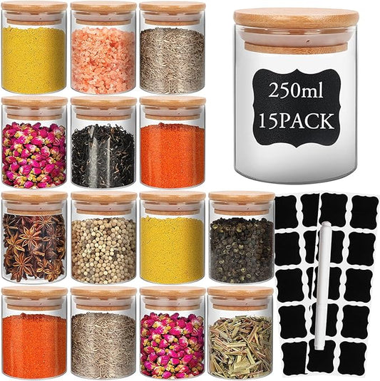 DHSBTLS 6 oz Glass Jars with Bamboo Lids, Borosilicate Glass Airtight Canisters sets, Food Storage Container, Pantry Organization and Storage Jars, Kitchen Spice Jars of 15-NeatNest