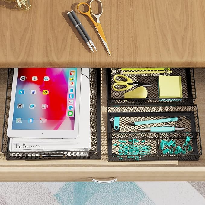 Desk Drawer Organizer Set, 3 Pcs Metal Mesh Office Drawer Organizers, Paper Organizer Letter Tray for Desk, Junk Drawer Organizer for Office, Kitchen, Makeup, Vanity-NeatNest