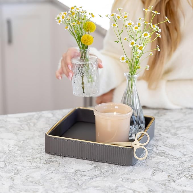 Black Leather Valet Tray for Men| Catch All| Bedside Organizer for Nightstand| Cologne Tray for Men-NeatNest