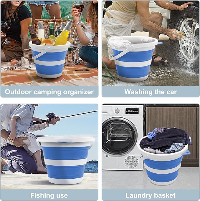 Small Collapsible Bucket 1.3 Gal/5L, Space-Efficient, Portable Foldable Water Pail for Household, Outdoor Use, Car Wash, Camping, Fishing - Blue, Single Pack-NeatNest