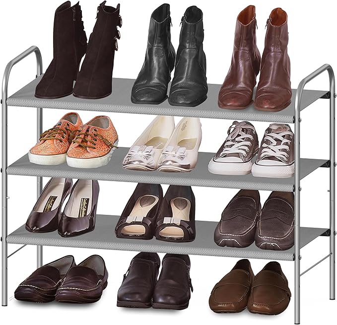 Simple Houseware 3-Tier Shoe Rack Storage Organizer, Grey – Space-Saving Shoe Shelf, Holds 9–16 Pairs, Sturdy Metal Frame, Easy Assembly – Closet, Entryway, Bedroom Shoe Storage Solution-NeatNest
