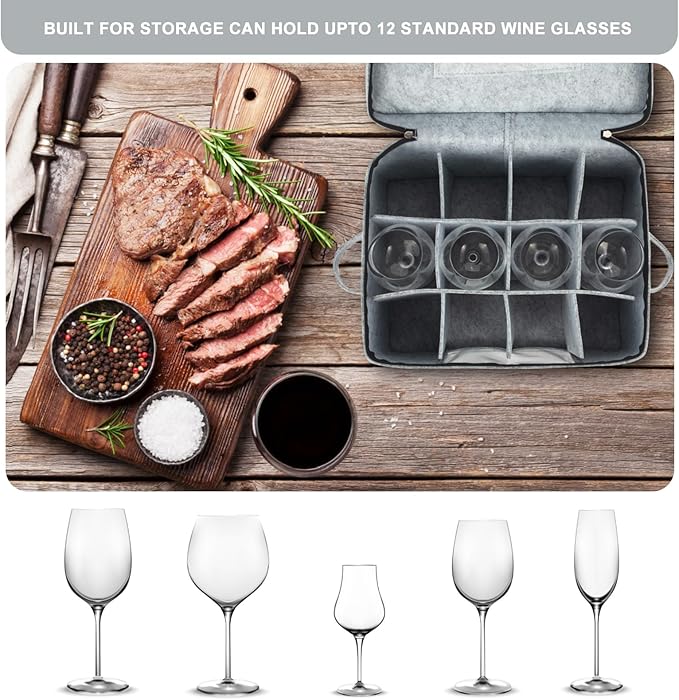 2 Pack Wine Glass Storage Box with Dividers, Stemware Storage Containers for Packing and Moving, China Storage Containers Box for 12 Crystal Glassware, Wine Glasses, Drinkware,Light Gray-NeatNest