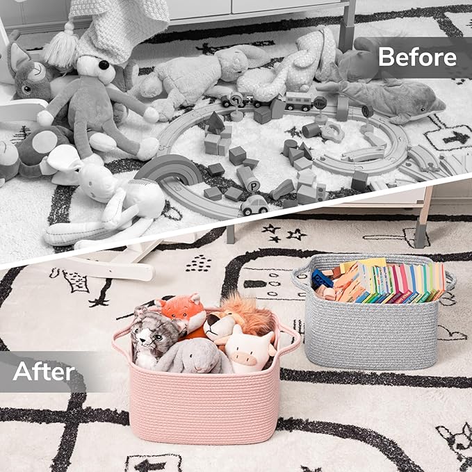 INDRESSME Pink Storage Basket, Multipurpose Organizer for Nursery, Toys, Laundry & Blankets | Square Home Decor Basket with Handles, 13" x 10" x 9"