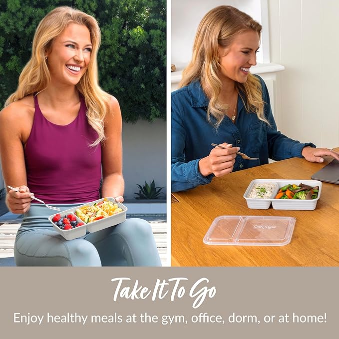 Bentgo 20-Piece Lightweight, Durable, Reusable BPA-Free 2-Compartment Containers - Microwave, Freezer, Dishwasher Safe - Whisper Gray-NeatNest