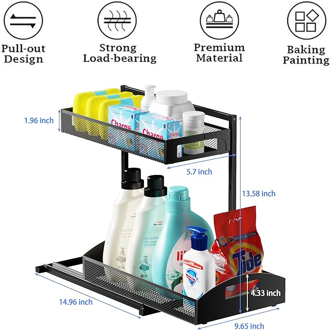 Under Sink Organizer,2 Pack Height Adjustable Under Sink Organizers and Storage, 2 Tier Under Sink Storage for Kitchen Bathroom Cabinet-NeatNest