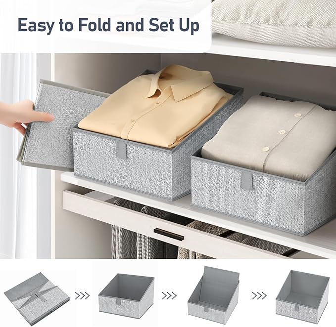 DIMJ Trapezoid Storage Bins, Closet Storage Bins with Handle, Foldable Closet Organizers and Storage Baskets for Toys, Books, Clothes, 8 Packs-NeatNest
