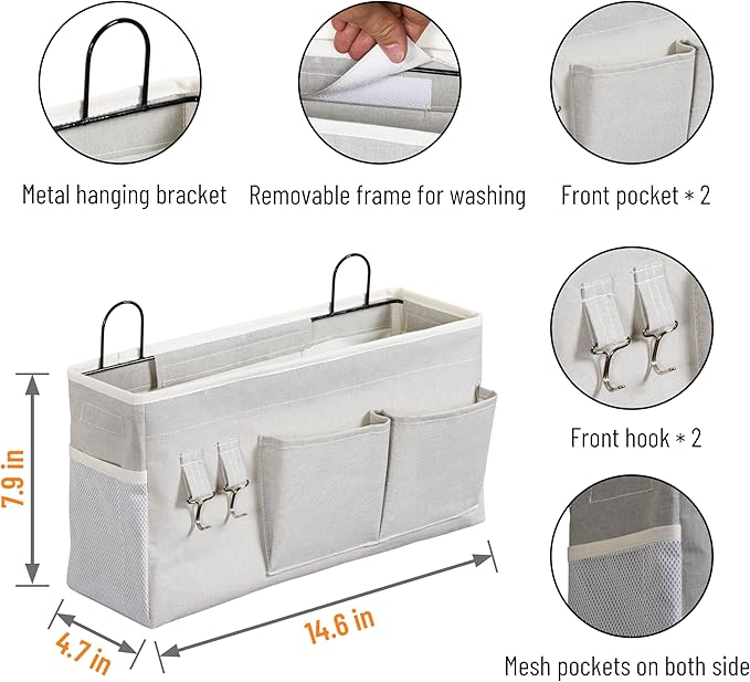 2pcs Large Wall Hanging Storage Bag, Door Closet Linen Fabric Pockets Organizer, Waterproof Multi Functional for Living Room Bedroom Bathroom Kitchen Office RV Camper with Hooks Grey-NeatNest