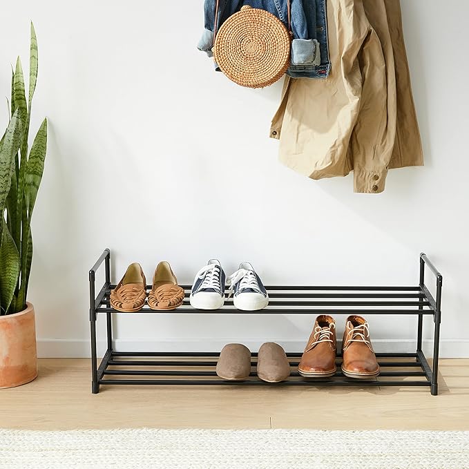 SONGMICS Shoe Rack, 2-Tier Shoe Organizer, Metal Storage Shelf, Upright or Upside Down, for 12-15 Pairs, Stackable, for Entryway, 11.8 x 36.2 x 13.4 Inches, Black ULSA12BK-NeatNest