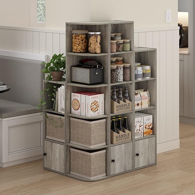 Furinno Luder Shelf Bookcase with 1 Door Storage Cabinet, French Oak-NeatNest