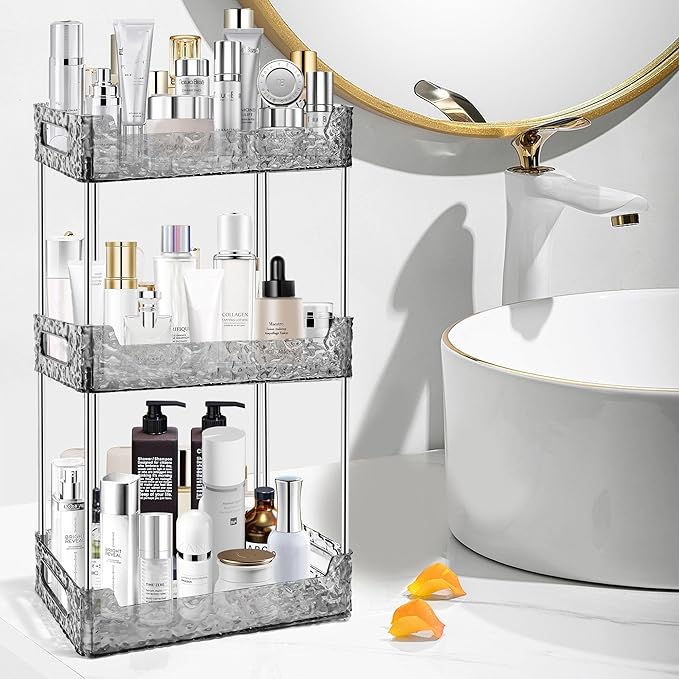 3-Tier Bathroom Counter Organizer Countertop Storage, Dresser Organizer Vanity Tray for Makeup, Perfume Organizer Cosmetics Skincare Shelf - Grey-NeatNest