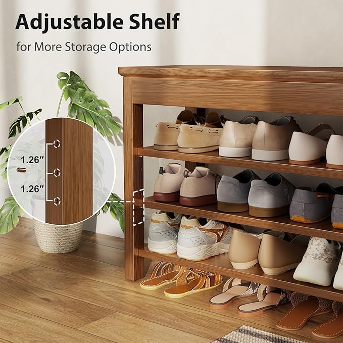 3 Tier Shoe Bench with Storage, Wood Shoe Rack for Front Door Entrance, Entryway Shoe Storage Bench.