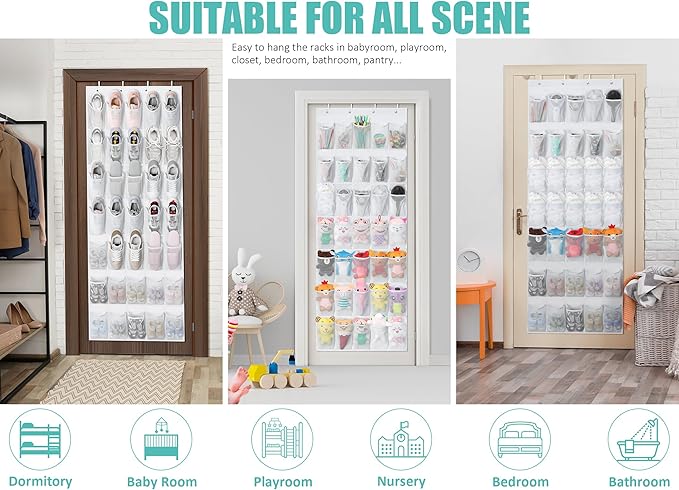 Tiblue Over The Door Shoe Organizer 35 Mesh Pockets Hanging Shoe Organizer Shoe Rack For Door Closet Entryway Bedroom Pantry Organizer - Shoe Holder Hanger For Sneakers, Women High Heeled Shoes White-NeatNest