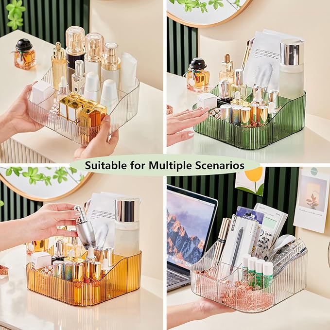 DASITON Large Capacity Makeup Brush Holder,8 Slot Makeup Brush Cup,Vintage striped Make Up Brush Holder,for Vanity Decor,Bathroom Countertops,Desk Storage Container,Cosmetic Display cases(Clear-XL)-NeatNest