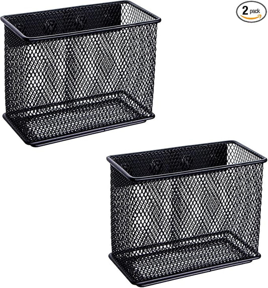 dedoot Magnetic Basket 2 Pack Magnetic Holder Locker Magnetic Pen Holder Magnetic Pencil Holder Strong for Whiteboard Marker, 4.7x2.3x3.7inch Black Mesh Magnetic Pen Holder for Refrigerator Fridge-NeatNest