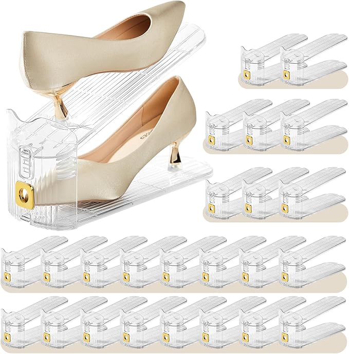 24 Pack Shoe Slots Organizer for Closet, Adjustable Shoe Stackers for a Pair of Shoes Shoe Rack Storage Shoe Space Saver 50% Shoe Shelf Display Holder for Closet-NeatNest